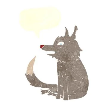 Cartoon wolf sitting with speech bubble 스톡 일러스트