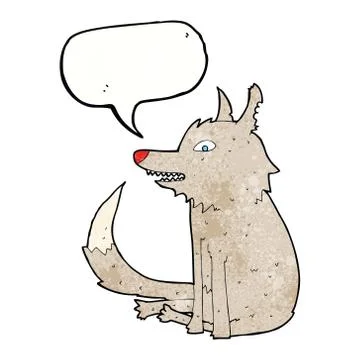 Cartoon wolf sitting with speech bubble 스톡 일러스트