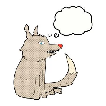 Cartoon wolf sitting with thought bubble 스톡 일러스트