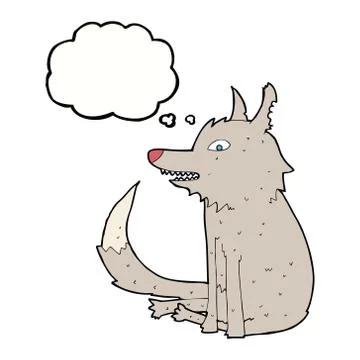 Cartoon wolf sitting with thought bubble 스톡 일러스트
