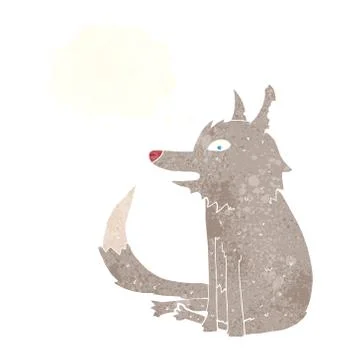 Cartoon wolf sitting with thought bubble 스톡 일러스트