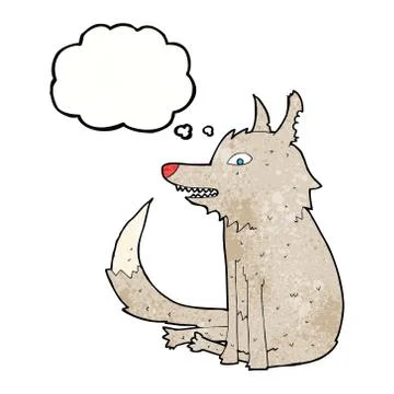 Cartoon wolf sitting with thought bubble 스톡 일러스트