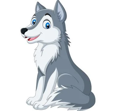 Cartoon wolf sitting on white background Stock Illustration