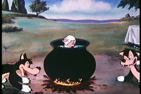 Cartoon of wolves cooking lamb Stock Footage 11346612
