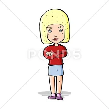 Cartoon woman with crossed arms Stock Illustration