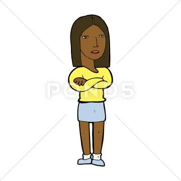 Cartoon woman with folded arms Stock Illustration