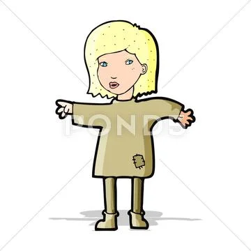 Cartoon woman in patched clothing Stock Illustration