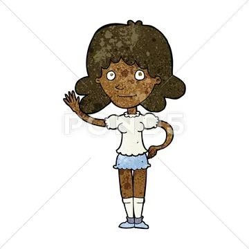 Cartoon woman waving Stock Illustration