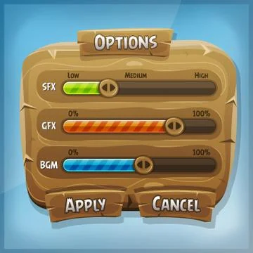 Cartoon wood control panel for ui game Illustrazione stock