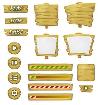 Cartoon wood elements for ui game Stock Illustration