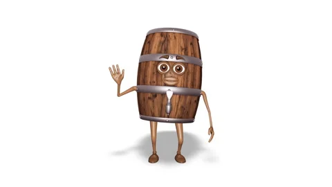 Cartoon Wooden Barrel Hello Loop on White Background Stock Footage 166347235
