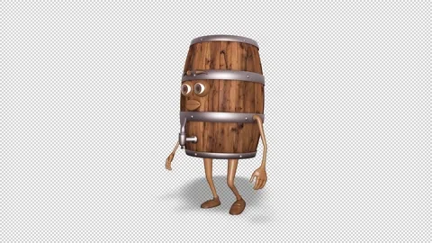 Cartoon Wooden Barrel Walking Loop on Alpha Channel Stock Footage 165837293