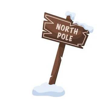 Cartoon wooden direction sign with North Pole text. Vector illustration Stock Illustration