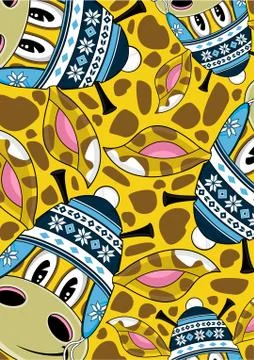 Cartoon Wooly Hat Giraffe Pattern Stock Illustration