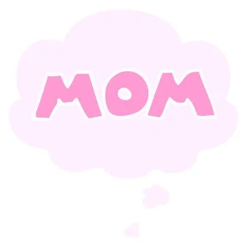 Cartoon word mom with thought bubble in retro style in bright neon color Stock Illustration