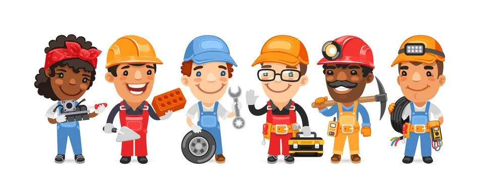 Cartoon Worker Characters with Different Professions Stock Illustration