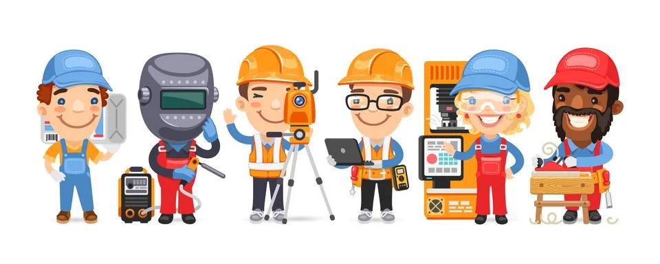 Cartoon Worker Characters with Different Professions Stock Illustration