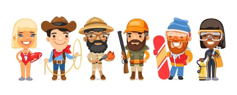 Cartoon Worker Characters with Different Professions Stock Illustration