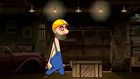 Cartoon worker hammering a nail into a box 動画素材 196552391