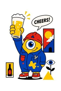 Cartoon Worker Toasting with Beer Stock Illustration