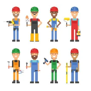 Cartoon workers and other tools under construction vector illustration Stock Illustration