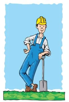Cartoon workman with a hard hat Stock Illustration