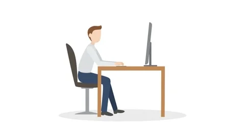 Cartoon workplace. Man typing on keyboard desktop. Alpha channel Stock Footage 144003463