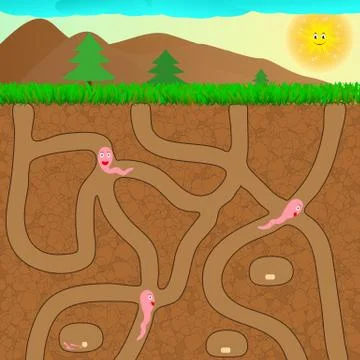 Cartoon worms underground Illustrazione stock