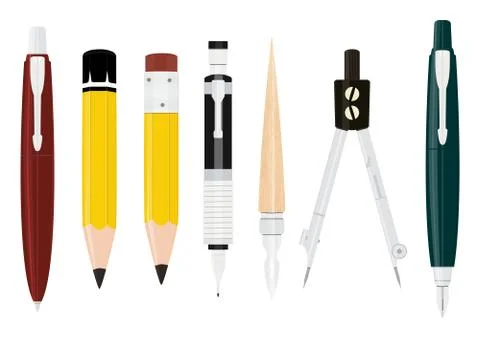 Cartoon writing tools collection. Stock Illustration