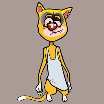 Cartoon yellow cat bully with a plaster on his nose Stock Illustration