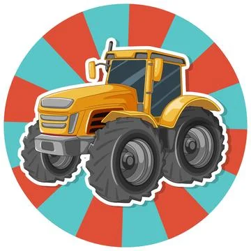 Cartoon Yellow Tractor with Comic Background Illustrazione stock