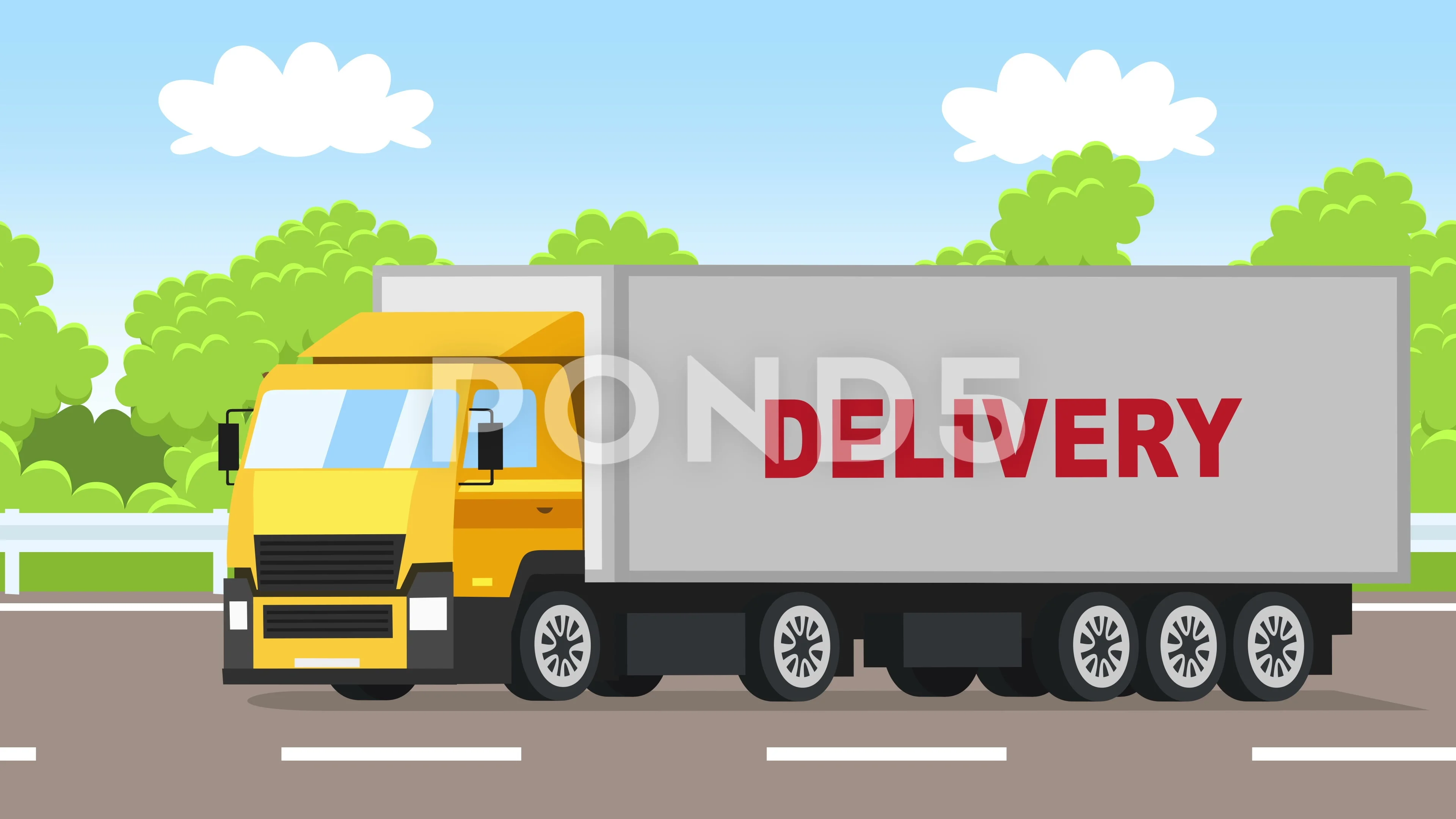 Cartoon yellow truck delivery car flat a... | Stock Video | Pond5