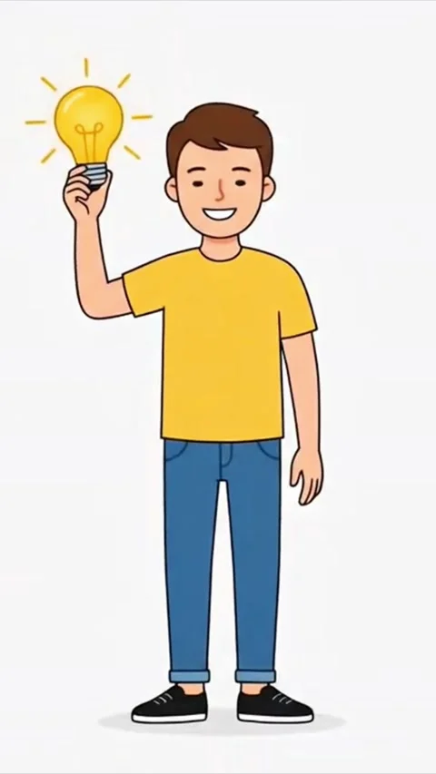 Cartoon Young Man Holding a Glowing Lightbulb Bright Idea Vertical Video Stock-Footage 341748375