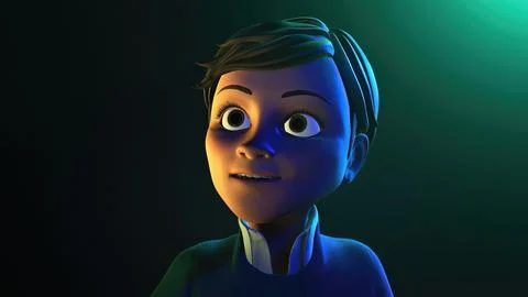 Cartoon young man looking up night lights toon fun 3D illustration Stock Illustration