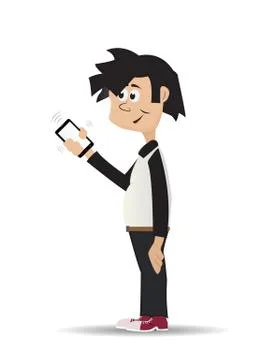 Cartoon young man using handphone Stock Illustration