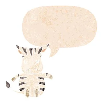Cartoon zebra and speech bubble in retro textured style Stock Illustration