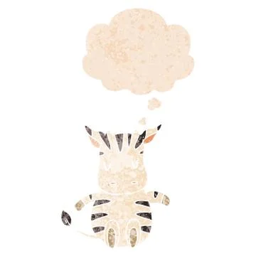 Cartoon zebra and thought bubble in retro textured style Stock Illustration