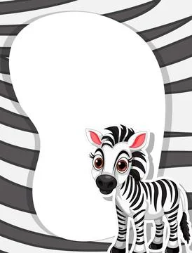 Cartoon Zebra Character with Pattern Border Stock Illustration