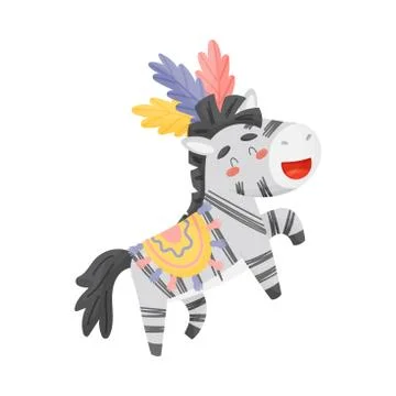 Cartoon zebra is jumping. Vector illustration on a white background. Illustrazione stock