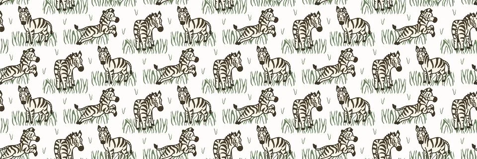 Cartoon Zebra Seamless Border Pattern. Cute Safari Animal Banner Background Stock Illustration