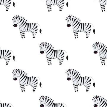 Cartoon Zebra Seamless Pattern on White Vector Stock Illustration