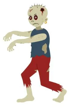 Cartoon zombie with torn clothes and wounds on a white background Stock Illustration
