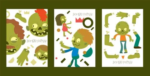 Cartoon zombie vector pattern halloween scary monster character spooky boy girl Stock Illustration