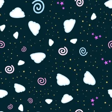 Cartooned seamless pattern with stars and clouds, vector illustration background 스톡 일러스트