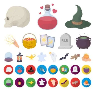 Cartoon,flat and white magic cartoon,flat icons in set collection for design Stockillustratie