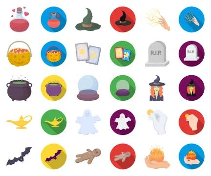 Cartoon,flat and white magic cartoon,flat icons in set collection for design 库存插图