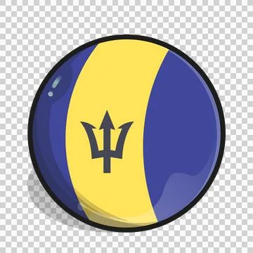 Cartoonish Barbados flag button with trident emblem and glossy finish 库存插图