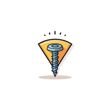 A cartoonish screw within a yellow triangular badge presents a simple illus.. Stockillustratie