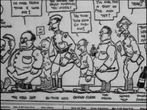 Cartoons are published during WWI. Soldiers are trained intensively and fight Video stock 75269611