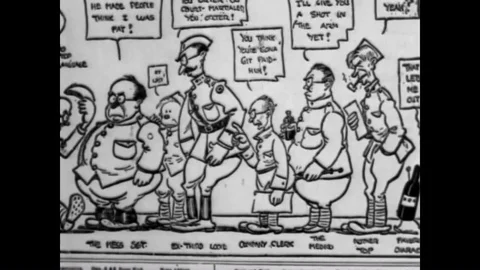 Cartoons are published during WWI. Soldiers are trained intensively and fight on Video stock 84134726